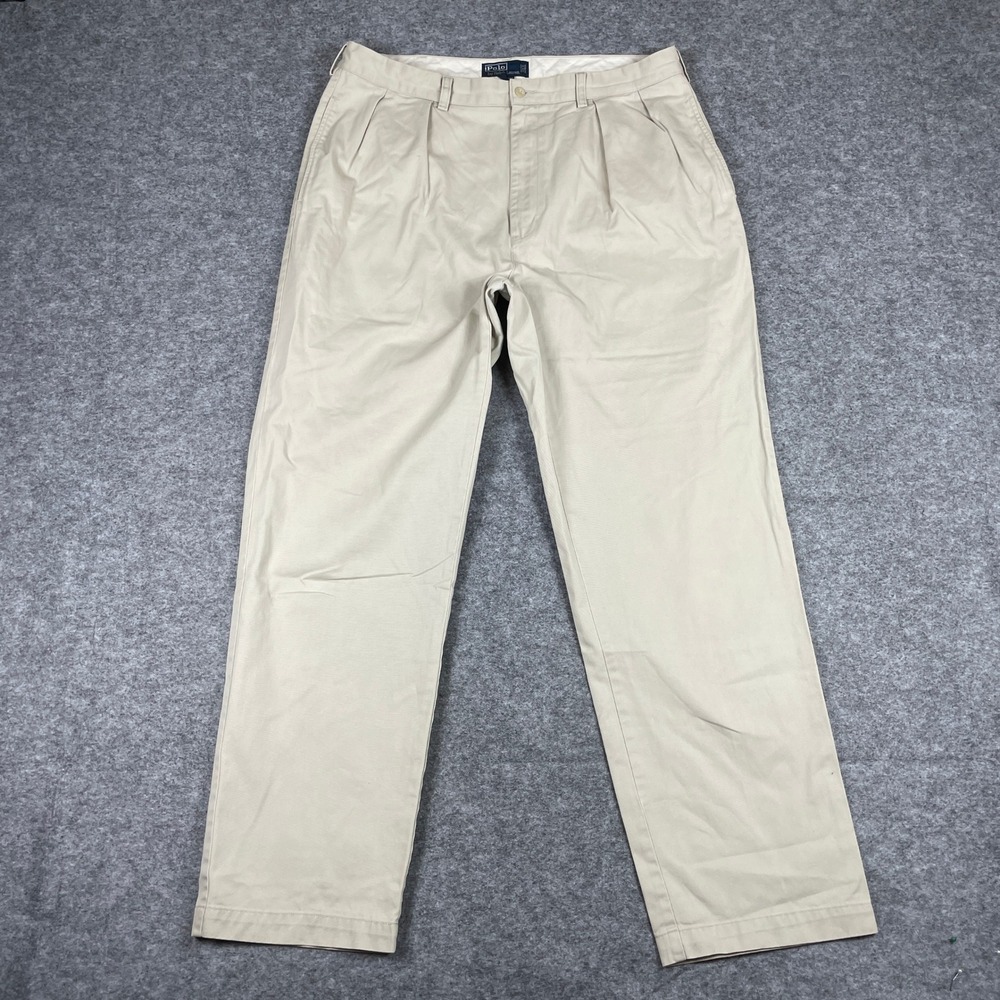 Polo Ralph Lauren Andrew Pant Mens 36x33 Khaki Tan Double Pleated Chino Trousers